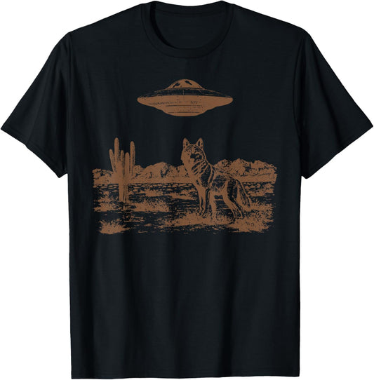 Vintage UFO Wolf Graphic Desert Succulent Cactus Western T-Shirt