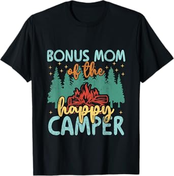 Bonus Mom of Happy Camper 1st Birthday Party Retro Bonus Mom T-Shirt