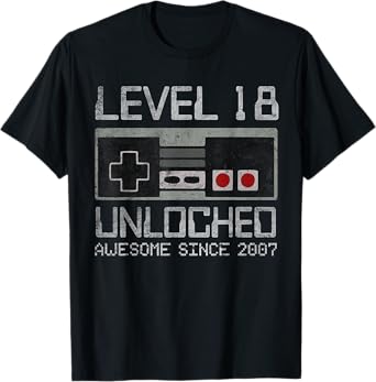 Level 18 Unlocked 18th Birthday 18 Year Old Video Gamer Boy T-Shirt