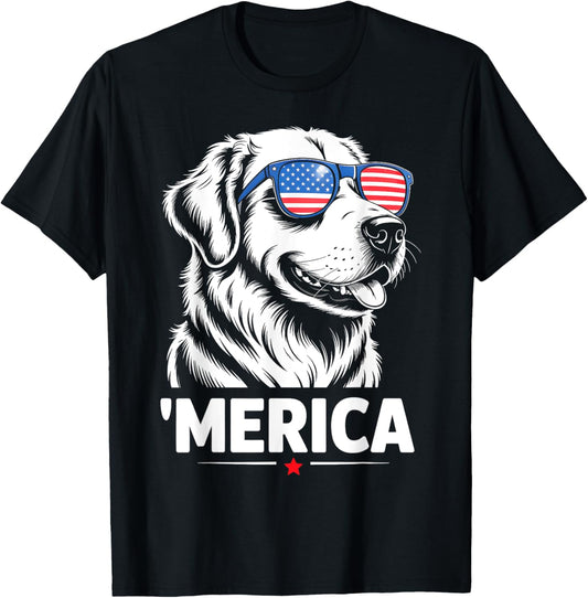 American Flag Patriotic Golden Retriever 4th Of July America T-Shirt