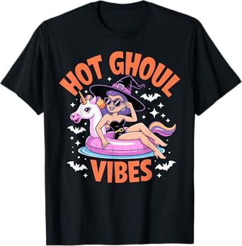 Hot Ghoul Vibes Funny Witch Spooky Summer Halloween Women T-Shirt