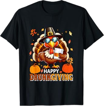Happy Thanksgiving Drunker Turkey Sunglasses Drinking Rum T-Shirt