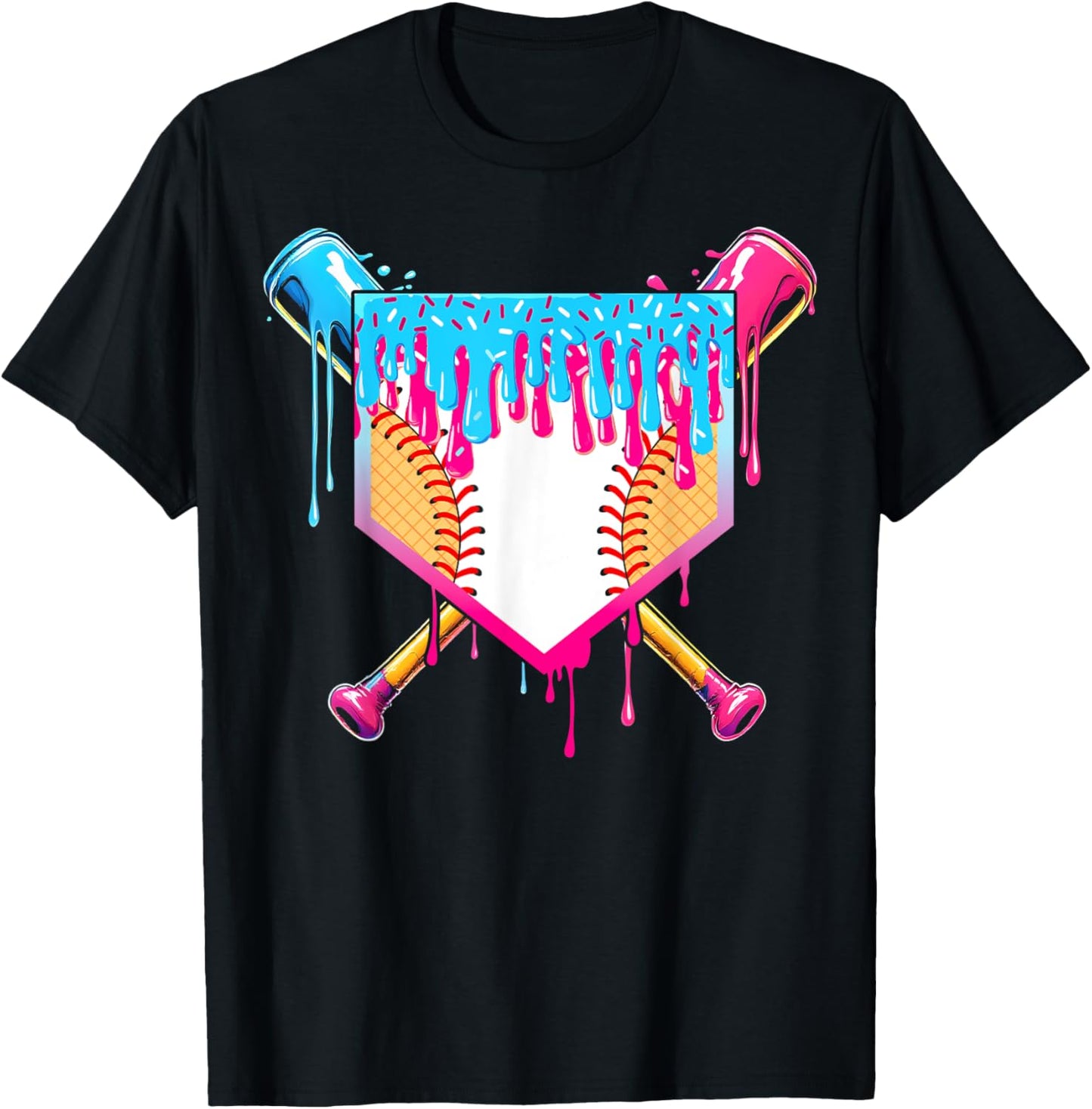 Baseball Drip Boy Ice Cream Sprinkle Youth Baseball Birthday T-Shirt