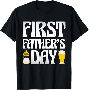 First Father's Day Beer Baby Bottle Daddy 2024 Dad Joke T-Shirt