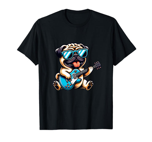 E-Guitar Cool Pug Playing Happy Tunes T-Shirt