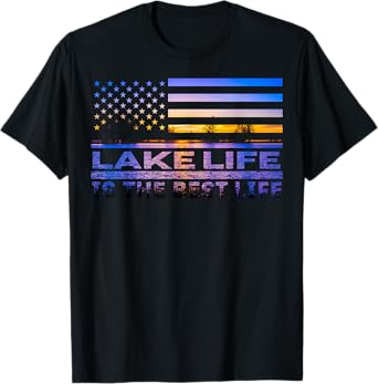 Lake Life is The Best Life Sunset American Flag Summer Vacay T-Shirt