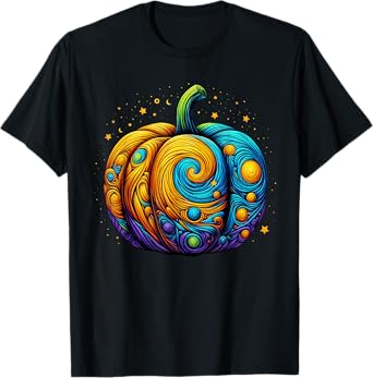 Pumpkin Halloween Starry Night Van Gogh Thanksgiving Fall T-Shirt
