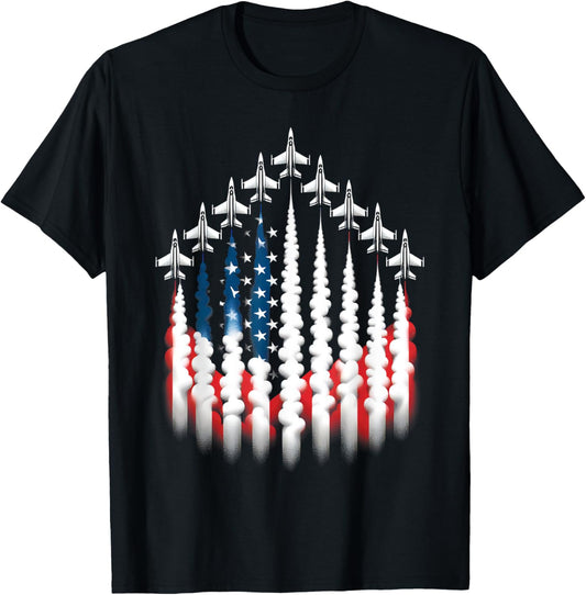 American Patriotic Fighter Jets USA Flag Waving 4th of July T-Shirt