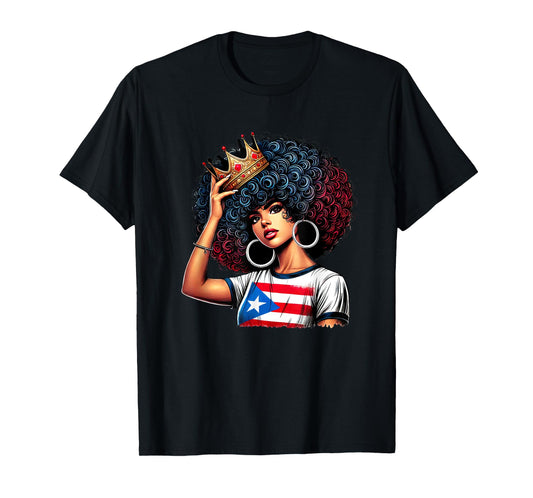 Afro Boricua Queen Princess Crown Puerto Rico Flag Latina T-Shirt