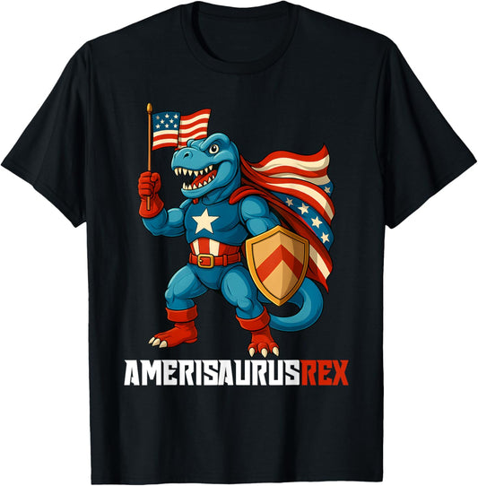 Dinosaur 4th of July Boys Girls kids Amerisaurus TRex Funny T-Shirt