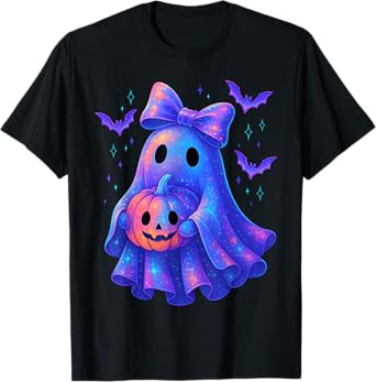 Cute Ghost Coquette Bow Halloween Spooky Season Girl Women T-Shirt