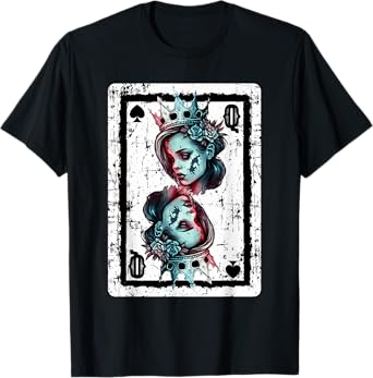 Queen of Spades Gothic Card Game Halloween Creepy Poker Game T-Shirt