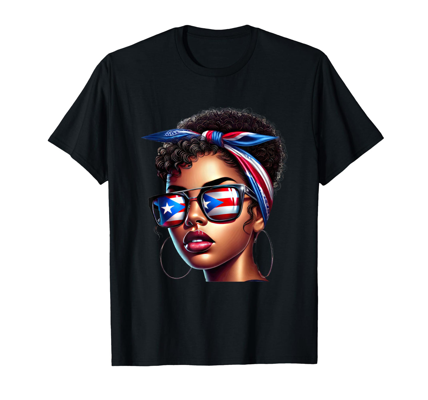 Afro Boricua Latina Puerto Rican Flag Bandana Sunglasses Fun T-Shirt