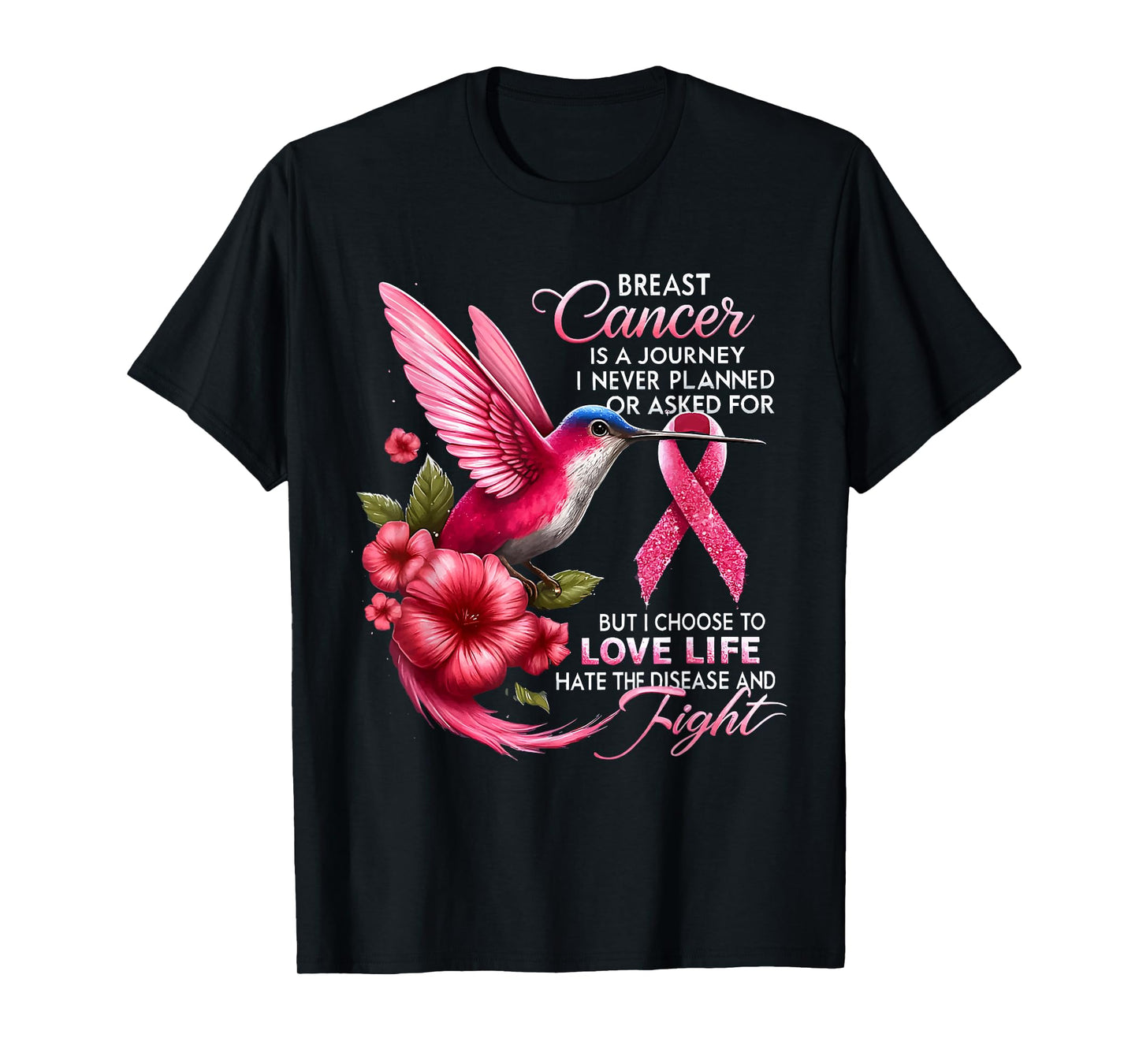 We Fight Breast Cancer Awareness Pink Hummingbird Ribbon T-Shirt