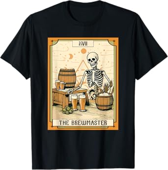 Funny Skeleton Craft Beer Drinking The Brewmaster Tarot Card T-Shirt