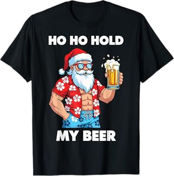 Funny Santa With Sunglasses And Beer Shirt Christmas in July T-Shirt