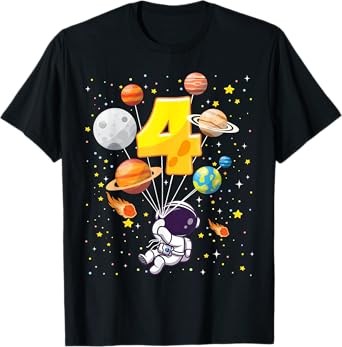 Funny 4 Years Old Astronaut Birthday Space Planets For Kids T-Shirt