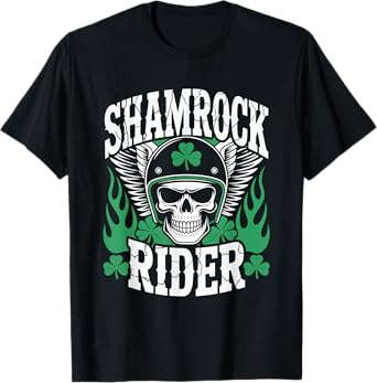 Shamrock Rider Shirt Funny Irish Biker St Patrick's Tee T-Shirt