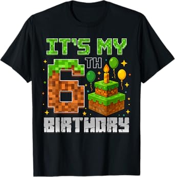 Birthday Boy It's My 6th Birthday Gamer Pixel Boy Kid T-Shirt