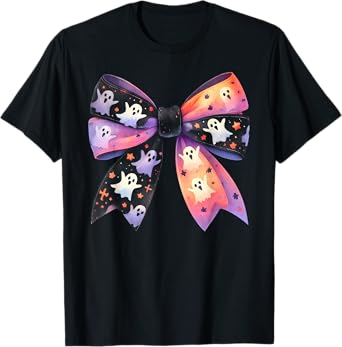 Cute Ghost Bow Coquette Halloween Spooky Season Womens Girls T-Shirt