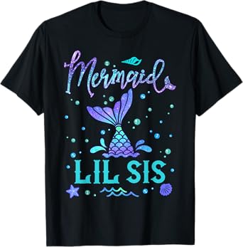 Mermaid Lil Sis Matching Birthday Squad Party Mermaid Tail T-Shirt