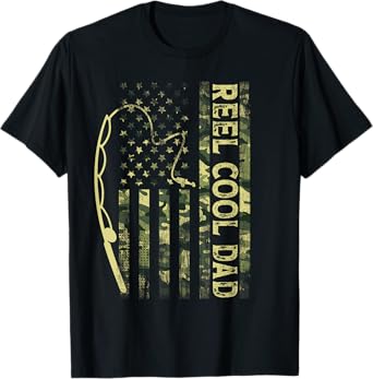 Reel Cool Dad Camouflage American Flag Father's Day Camo T-Shirt