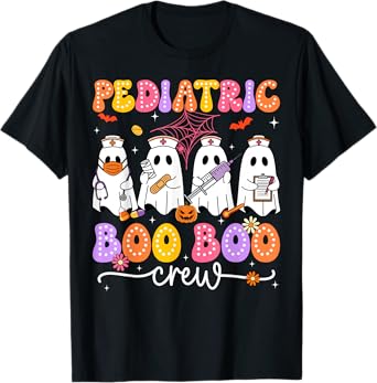 Ghost Nurse Halloween Costume Pediatric Nurse Boo Boo Crew T-Shirt