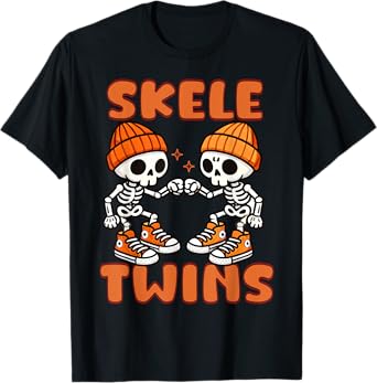Twin Boys Twinning Halloween Best Friend Matching Skeleton T-Shirt
