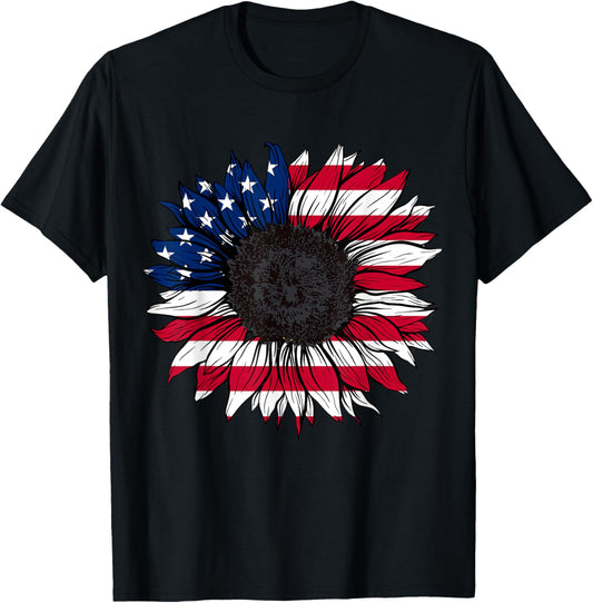 American Flag Sunflower 4th of July Independence USA Day T-Shirt