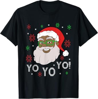 Black Funny Santa Claus Christmas Yo Yo Yo Xmas Costume T-Shirt