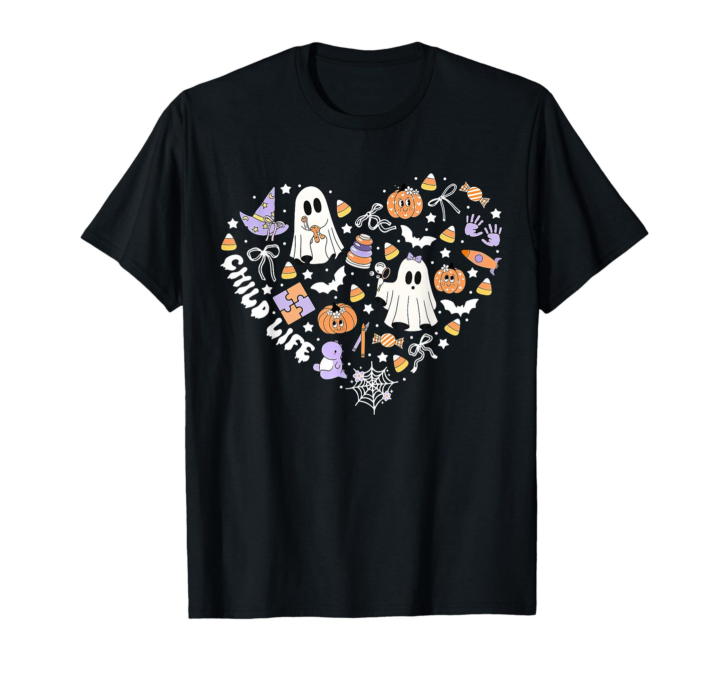 Child Life CLS CCLS Heart Halloween Heart Fall Autumn Ghost T-Shirt