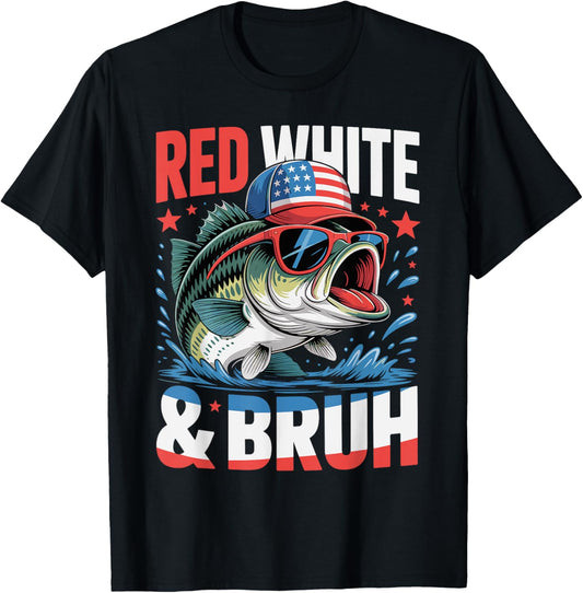 Patriotic 4th Of July Boys Men Fishing Red White And Bruh T-Shirt