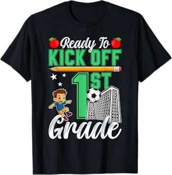 Funny Ready To Kick Off 1st Grade Soccer Back To School Boys T-Shirt