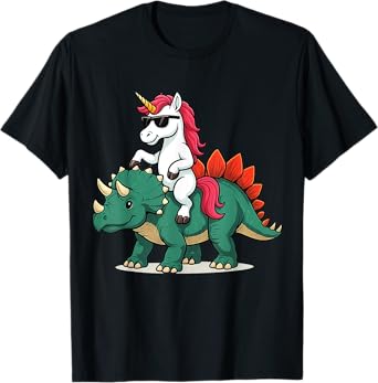Funny Unicorn Riding Triceratops Dinosaur for Boys and Girls T-Shirt