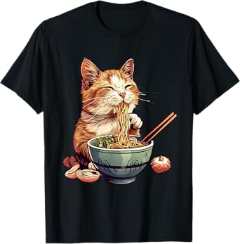 Cat Noodle Art Japanese Noodles Cat Eating Ramen Noodles T-Shirt