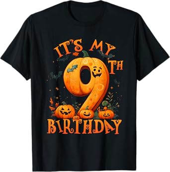 Boo It's My 9th Birthday Halloween Pumpkin 9 Years Old T-Shirt