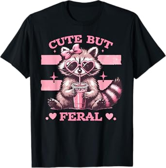 Cute But Feral Funny Pink Racoon With Glasses Girls Toddler T-Shirt