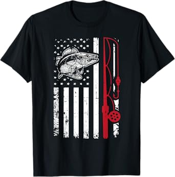 Vintage Walleye Fish T Shirt Fishing American Flag Tee Gift T-Shirt