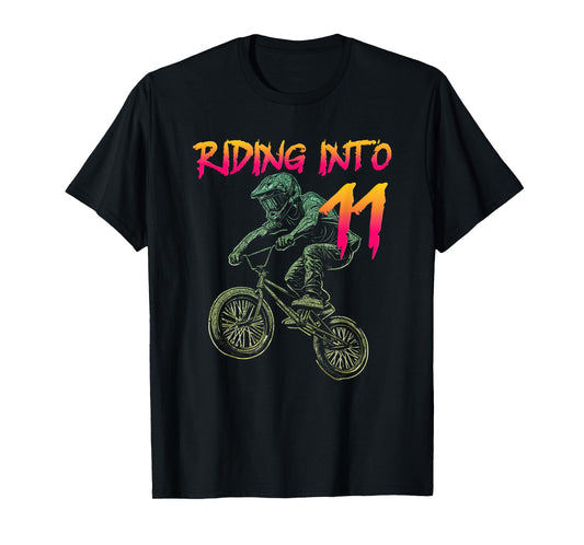 Riding Into 11 Year Old Bmx Birthday Boy Bicycle 11st Bday T-Shirt