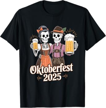 German Skeleton Halloween Lederhosen Funny Oktoberfest 2025 T-Shirt