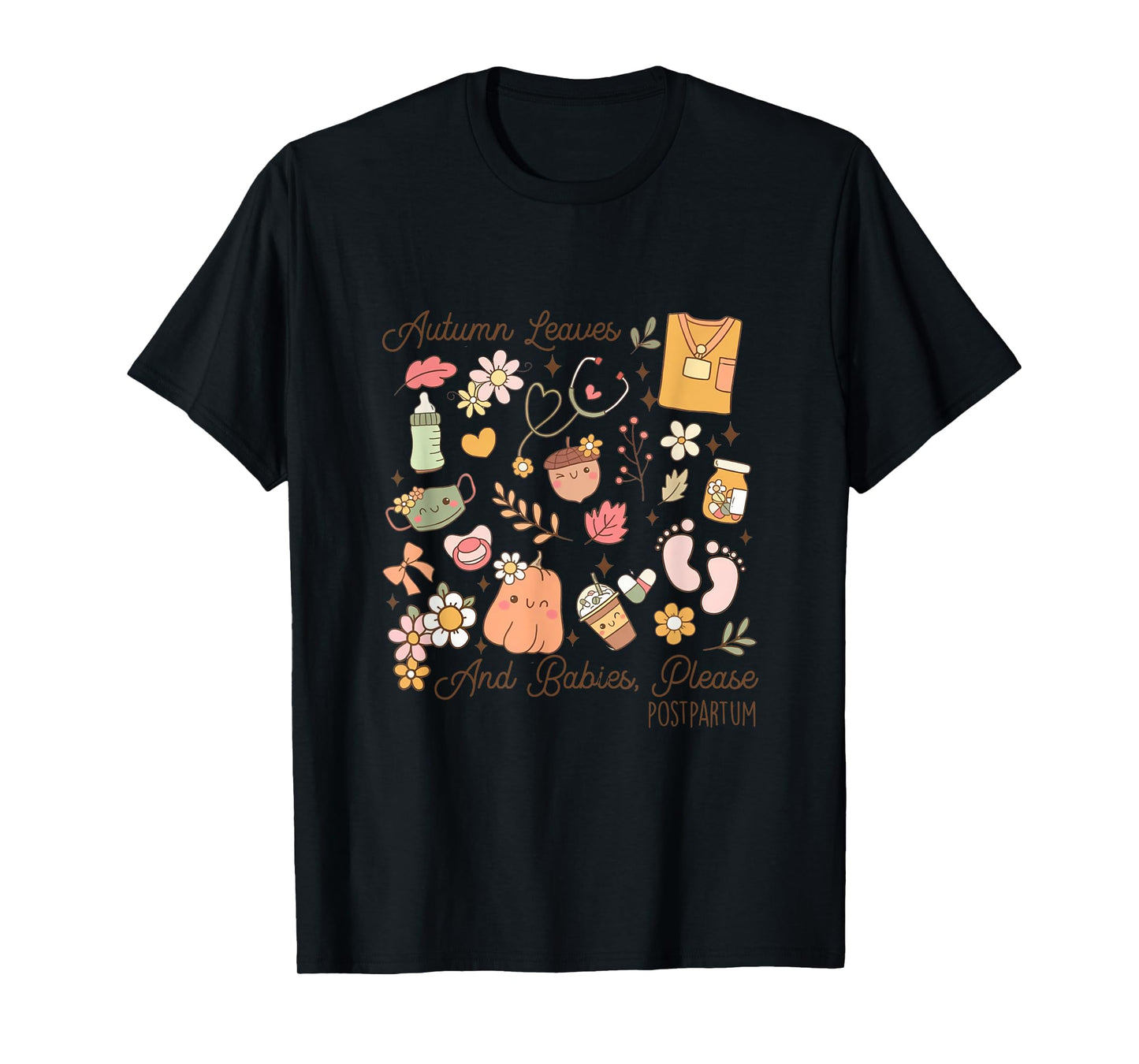 Retro Groovy Postpartum Cute Nurse Crew Fall Thanksgiving T-Shirt