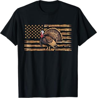 Turkey Hunting Graphic American Flag Tree Camouflage T-Shirt