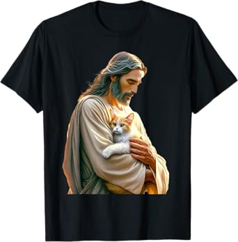 God holding Cat Easter He is Risen Jesus Loves Cats T-Shirt
