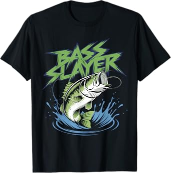 Funny Fishing-Shirts for Men Fish Bass Slayer Humorous Dad T-Shirt