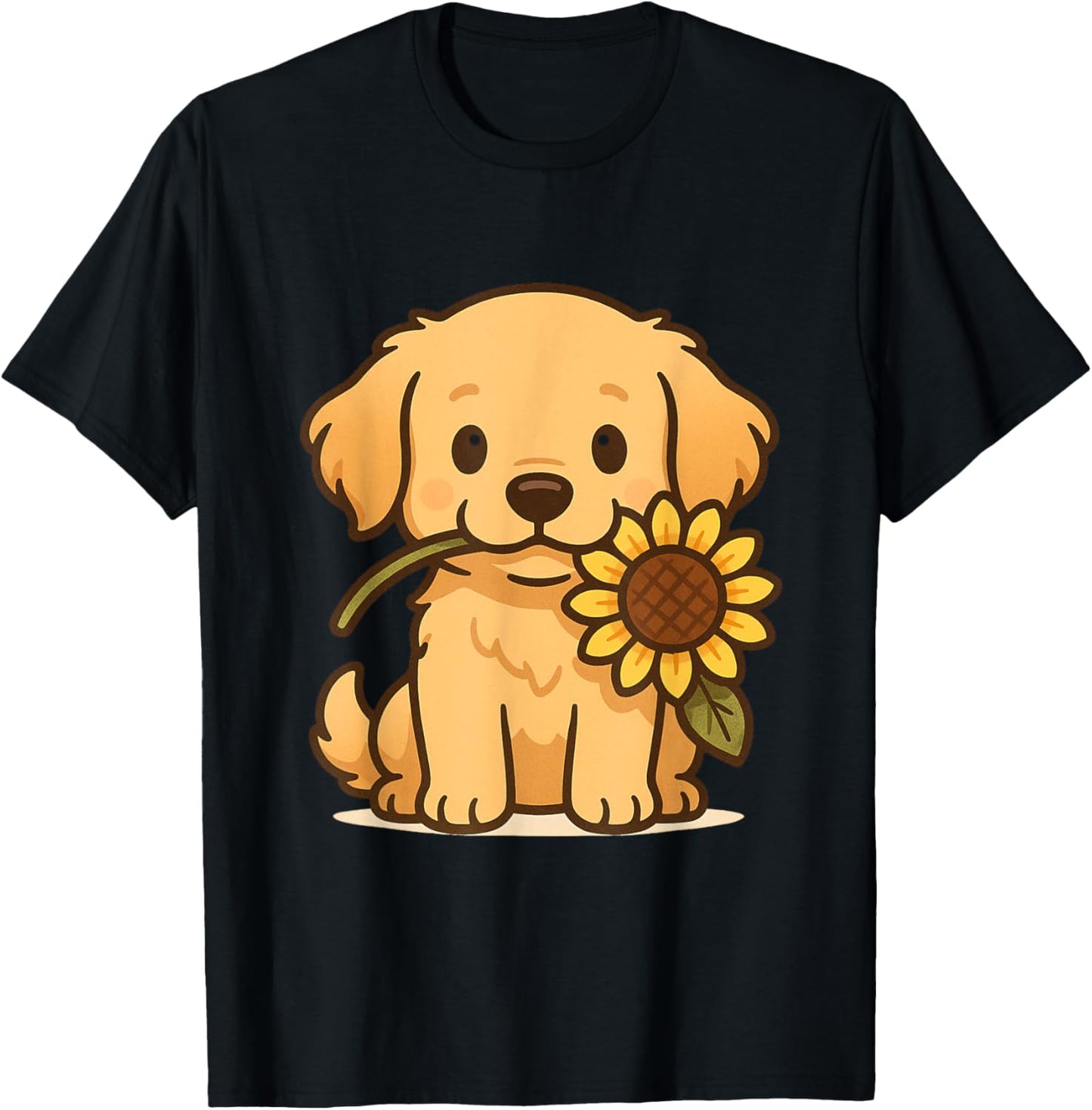 Golden Retriever Puppy Holding Sunflower Cute Dog T-Shirt T-Shirt