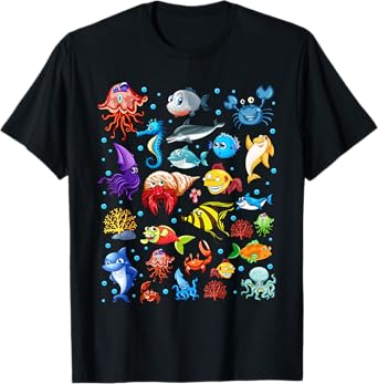 Cute Sea Animals Kids Children Ocean Creatures Clownfish T-Shirt