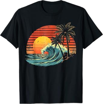 Retro Tropical Vintage Sunset Beach Palm Tree For Men Women T-Shirt