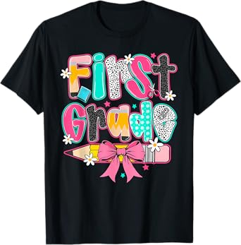 First Grade Coquette Bow Pencil First Day Back To School T-Shirt