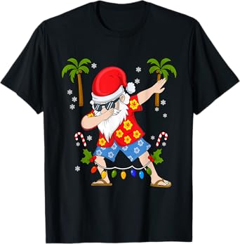 Dabbing Santa Christmas Summer Tropical Hawaiian Surfing T-Shirt