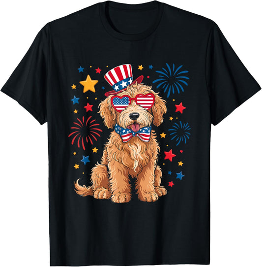 Goldendoodle Patriotic 4th Of July Golden Doodle Dog Us Flag T-shirt